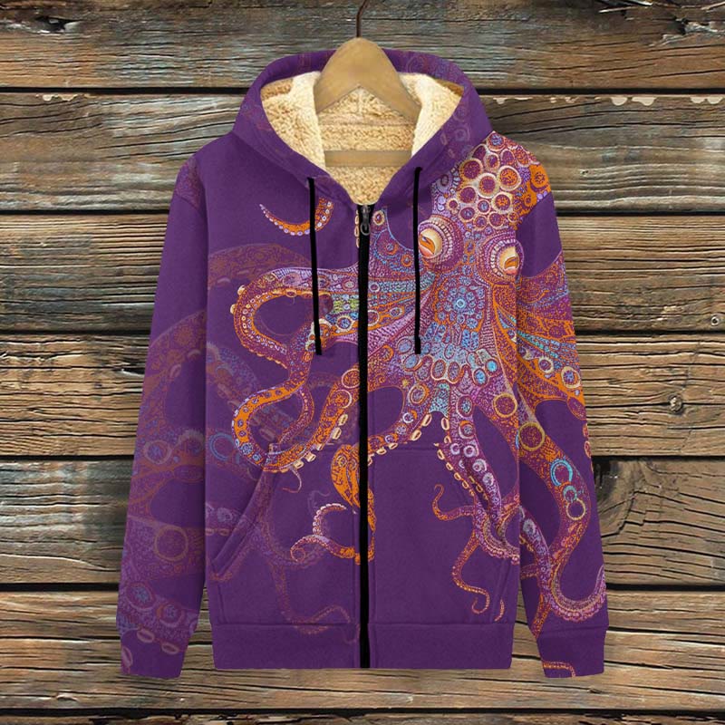 Unique Exquisite Octopus Pattern Art Print Print Fleece Jacket - Purple - 4XL - image 2