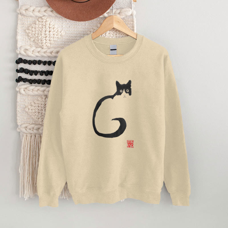 100% Cotton Japanese Neko Print Casual Fleece Sweatshirt