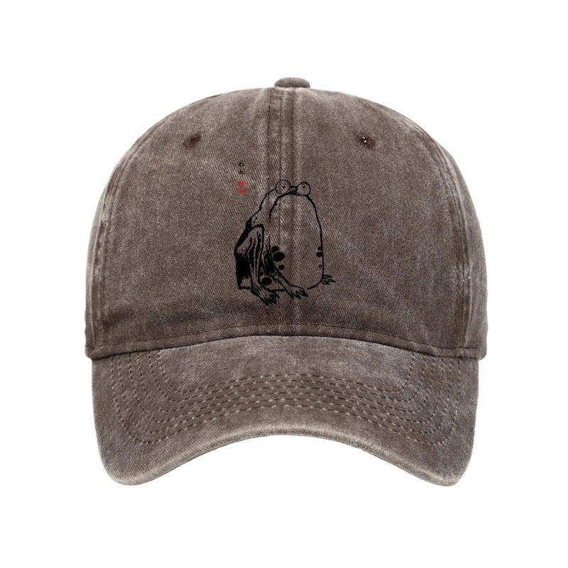 Unisex 100% Cotton Grumpy Frog Matsumoto Hoji Vintage Print Cap - Coffee - one size - image 2