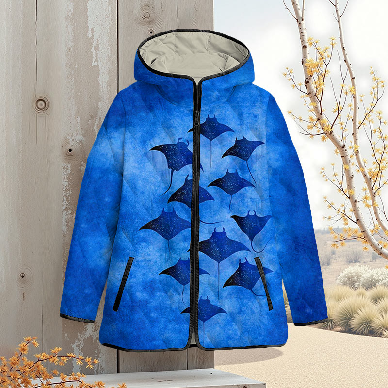 Vintage Manta Ray Art Print Zipper Jackets - Dark Blue - 4XL - image 5