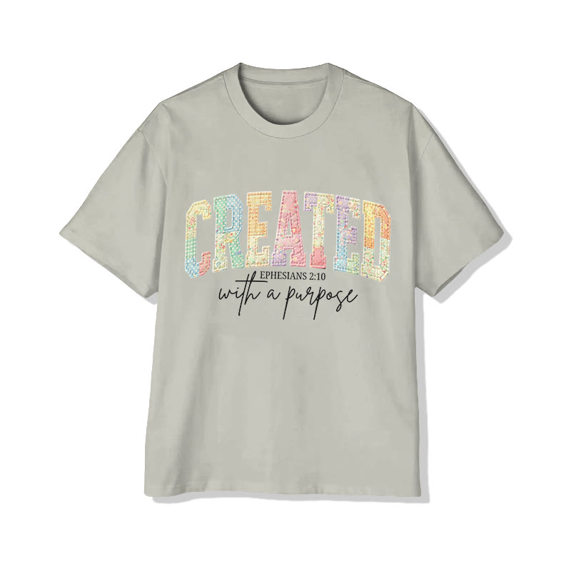 Christian Created With A Purpose Ephesians 2:10 Print Pattern Cotton Print T-Shirt - Warm Grey - US16-18(2XL) - image 5