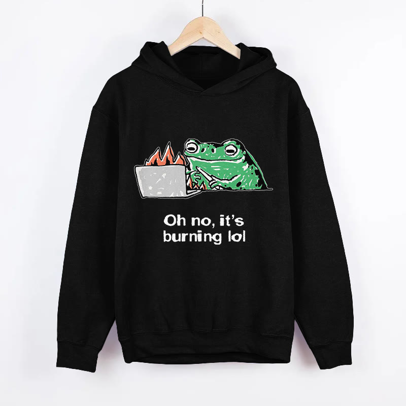 Unisex Funny Frog Pattern Long Sleeved Hoodie - Black - US44-46(8XL) - image 5
