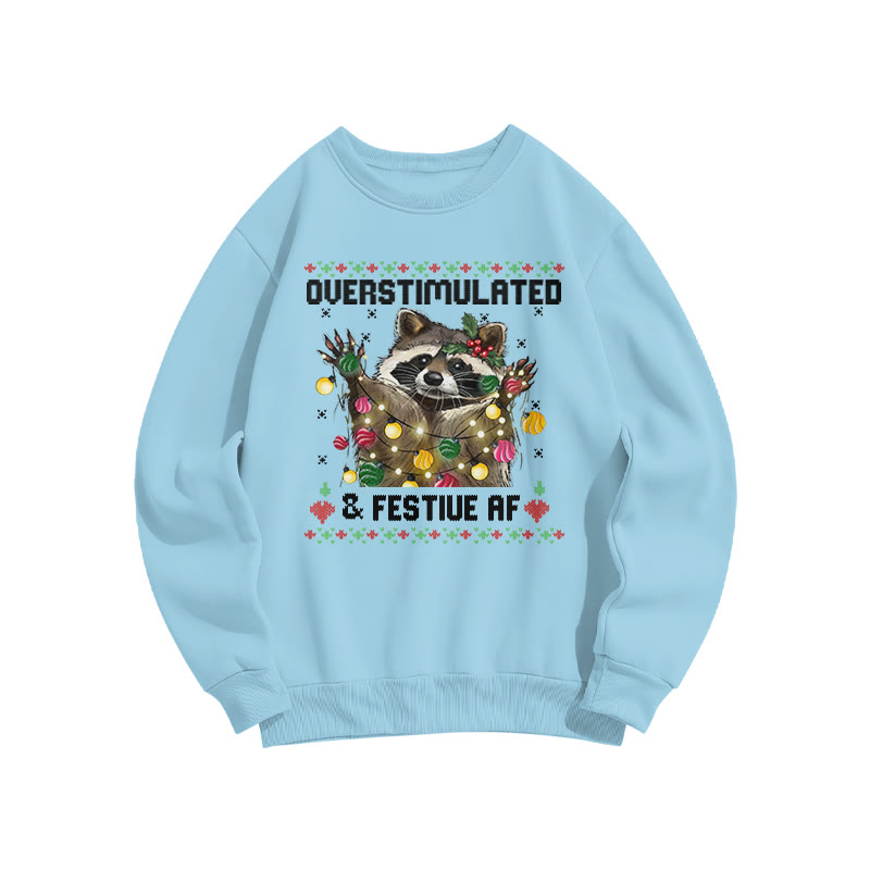 Unisex Overstimulated & Festive Af Christmas Print Sweatshirt - Blue - US16-18(2XL) - image 9
