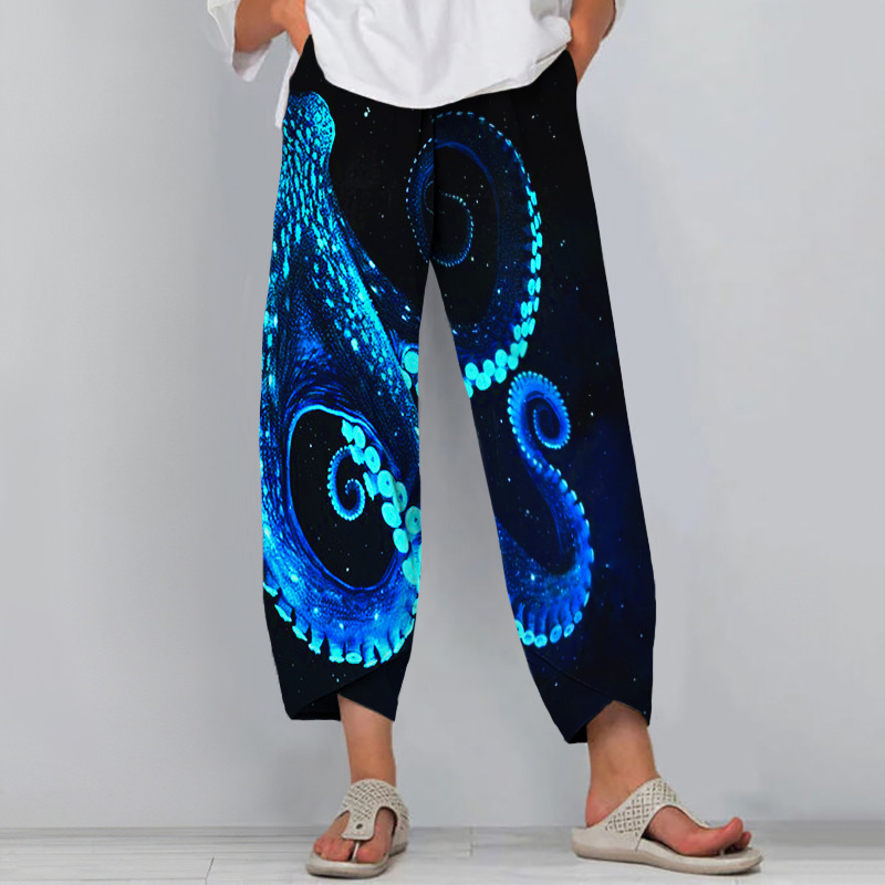 Three-dimensional Creative Octopus Print Drawstring Pocket Pants - Blue - 8XL - image 1