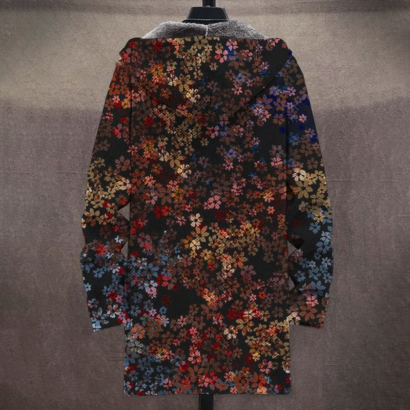 Vintage Floral Print Unisex Plush Thick Long-sleeved Fleece Jacket - image 2