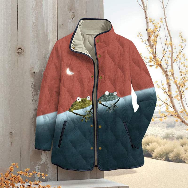 Simple Frog Color Block Outerwear Jackets - Red - 4XL - image 5