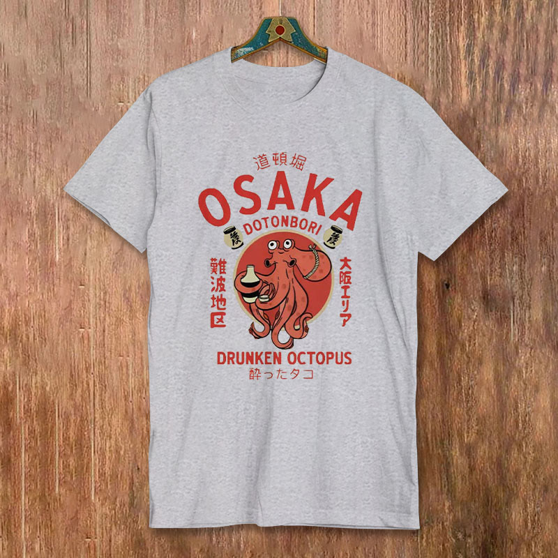 100% Cotton Osaka Japan Octopus Print T-shirt - Grey - 2XL - image 6