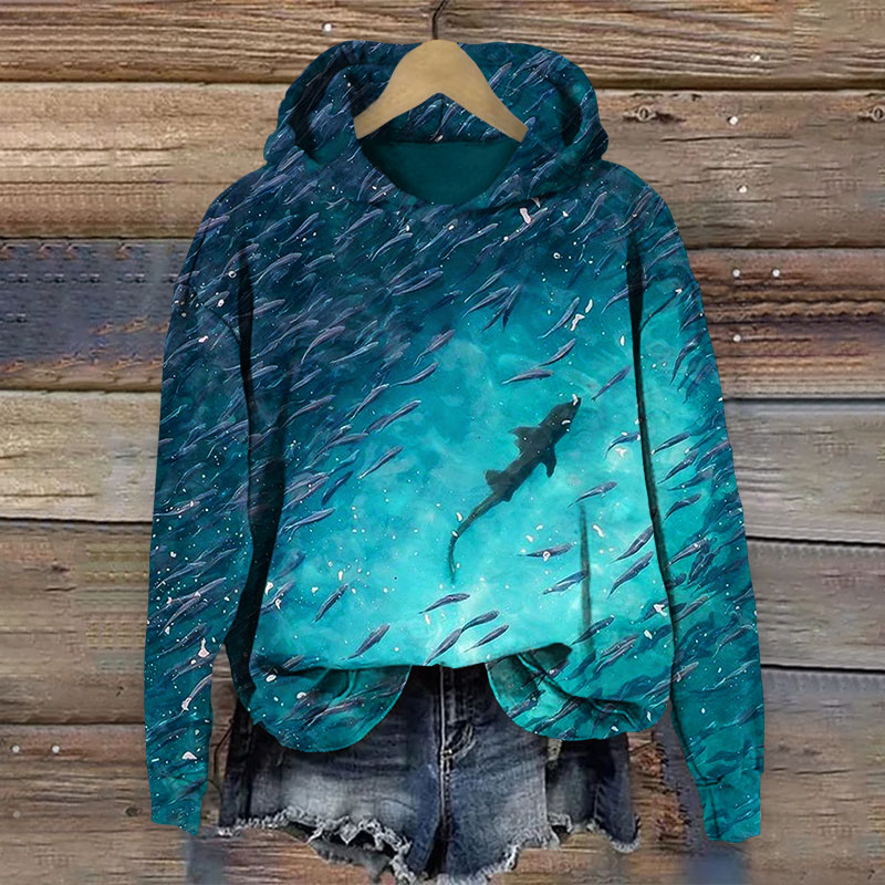 Fish Art Print Long Sleeve Hoodie - Blue - 8XL - image 1