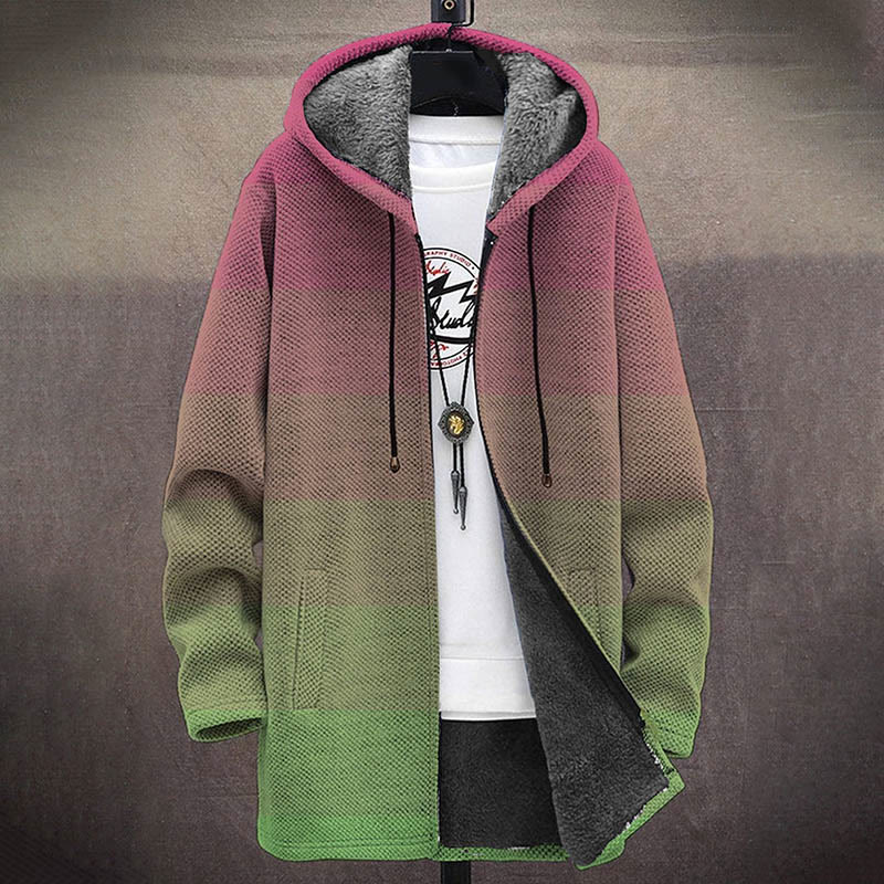 Men's Ombre Pink Gradient Print Unisex Plush Thick Long-sleeved Fleece Jacket Coat - image 2