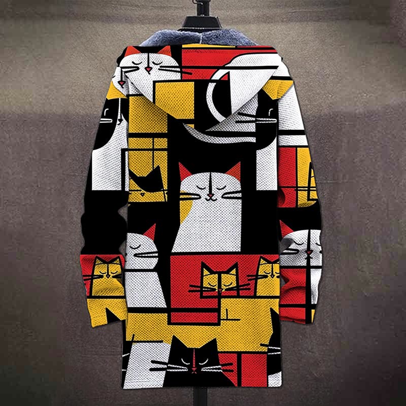 Medieval Color Block Background Cats Pattern Print Unisex Plush Thick Long-sleeved Fleece Jacket Coat - image 4