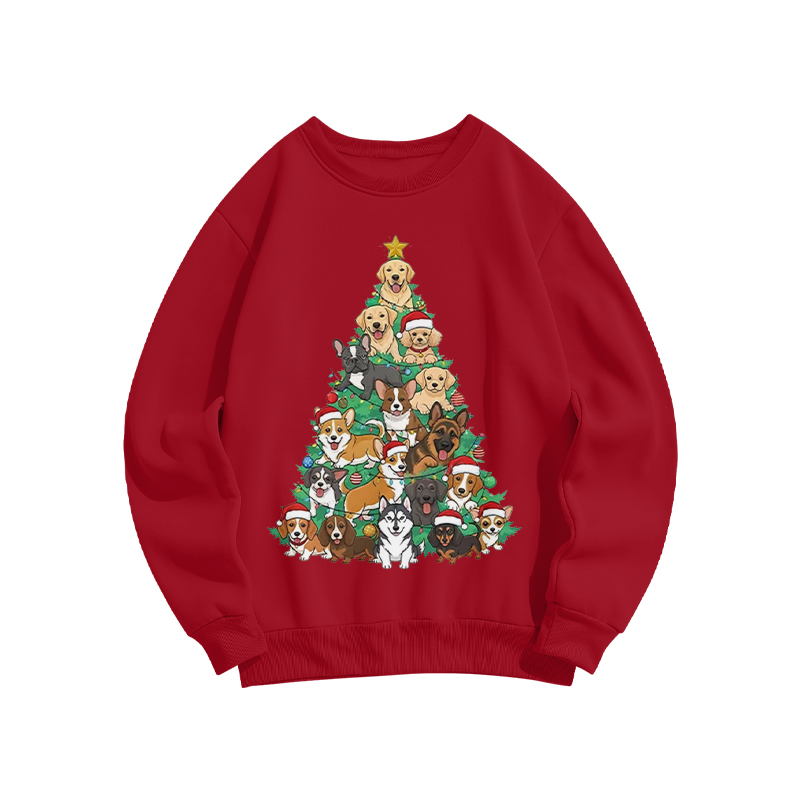 100% Cotton Christmas Tree Dogs Print Crew Neck Sweatshirt - Red - US16-18(2XL) - image 2