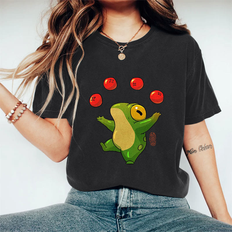 100% Cotton Funny Frog Art Print Casual T-shirt - Black - 2XL - image 5