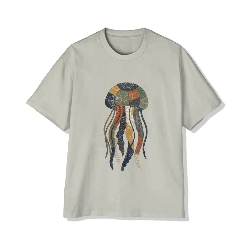 Ocean Jellyfish Art pattern Print Pattern Cotton Print T-Shirt - Warm Grey - US16-18(2XL) - image 7