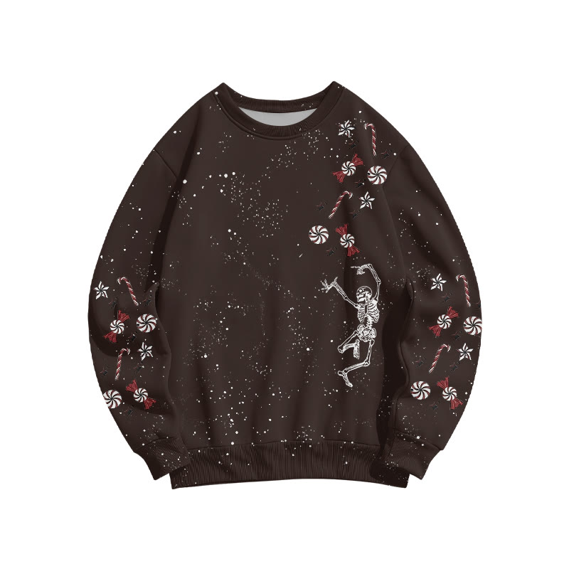 Unisex Dancing Skeleton Candy Christmas Print Sweatshirt - Coffee - 6XL - image 6