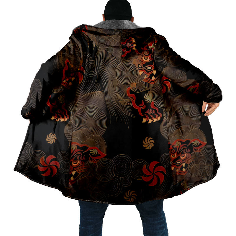 Japanese Ethnic Circle Pattern Print Unisex Plush Thick Long-sleeved Fleece Jacket Coat - image 4