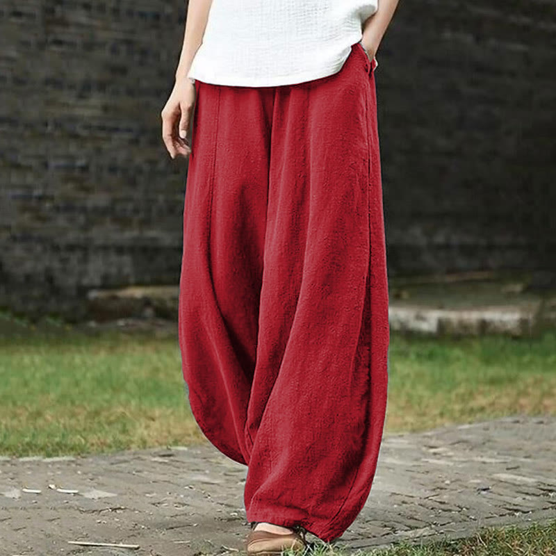 Casual Plain Drawstring Pocket Pants - Red - 5XL - image 10