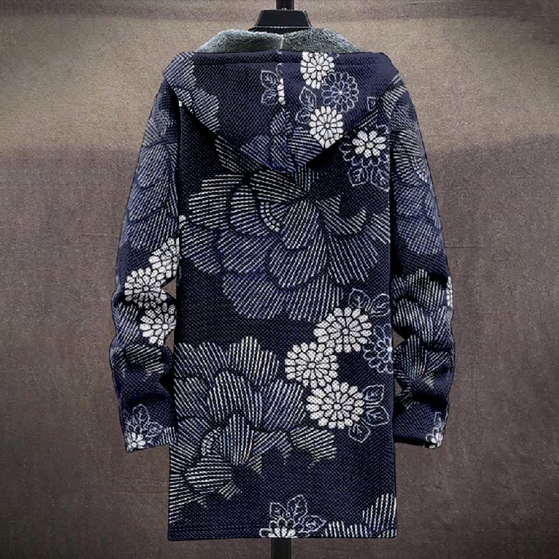 Japanese Retro Watercolor Flower Pattern Print Unisex Plush Thick Long-sleeved Fleece Jacket Coat - image 3