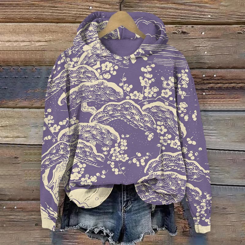 Women's Japanese Art Plum Blossom Art Print Hoodie - Purple - 8XL - image 3