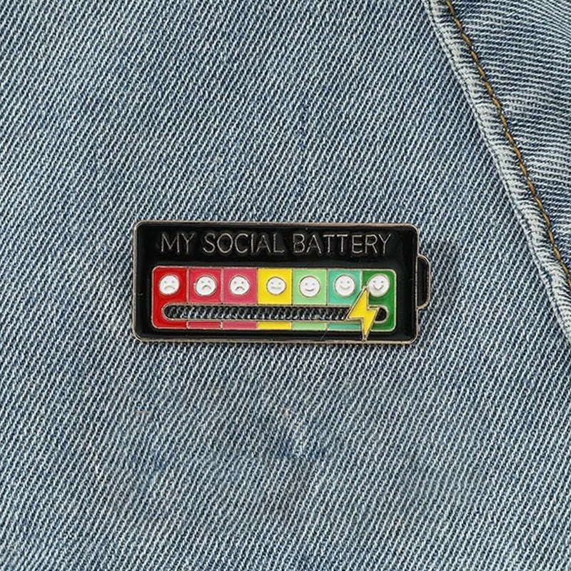 Mood-shifting "social Battery" Slider Pin — Metal Badge Accessory - Black - One size - image 10