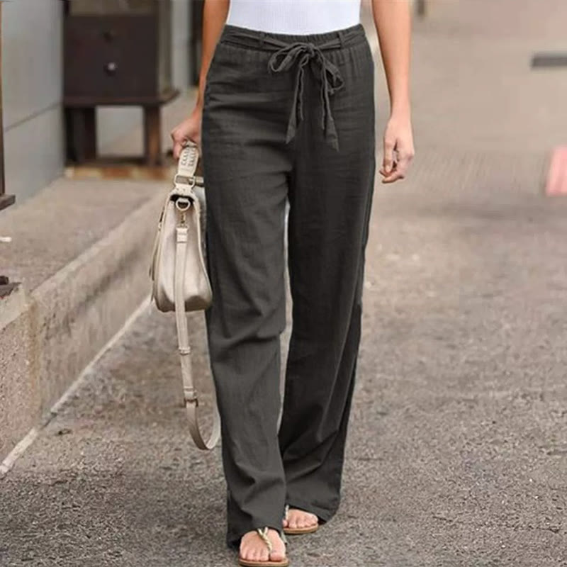 Cozy Solid Elastic Waist Loose-fit Drawstring Trousers - Grey - 5XL - image 3