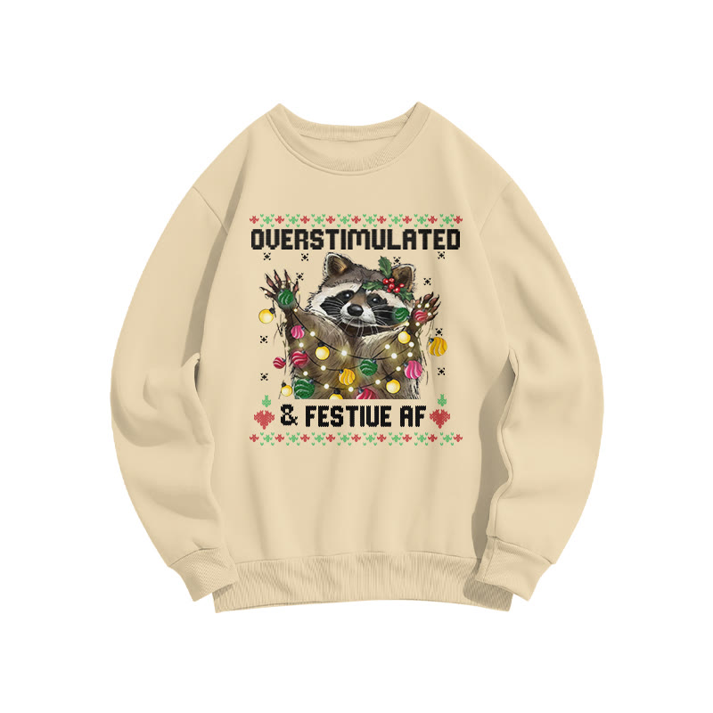 Unisex Overstimulated & Festive Af Christmas Print Sweatshirt - Apricot - US16-18(2XL) - image 7