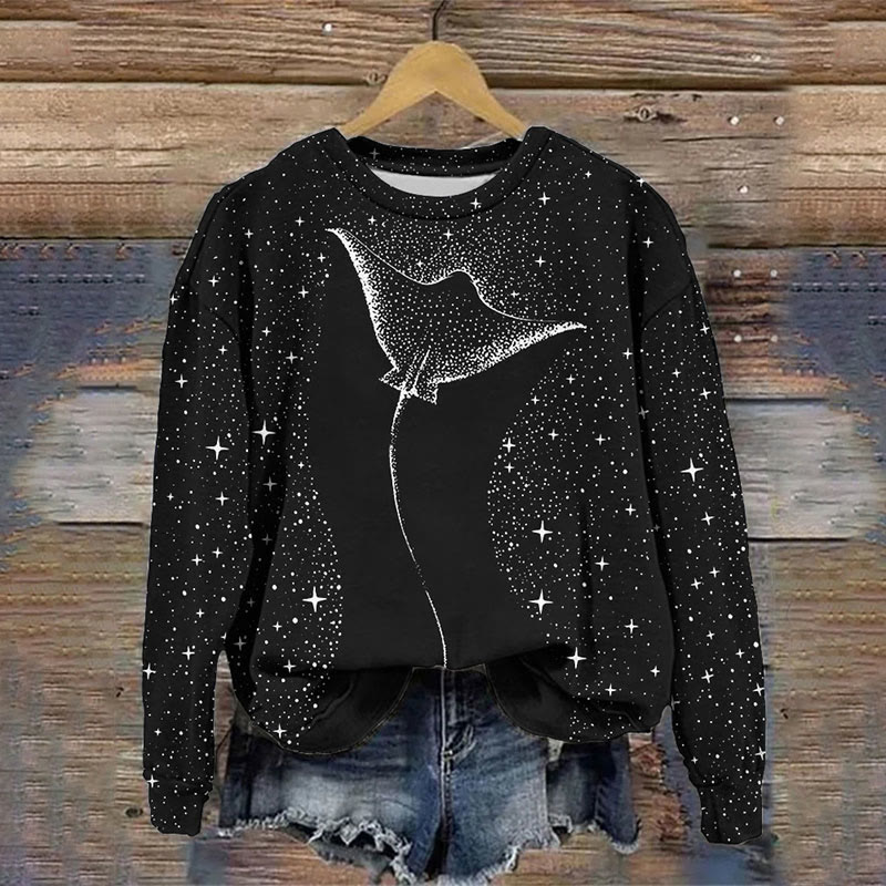 Starry Spotted Eagle Rays Print Sweatshirt