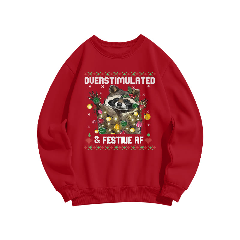 Unisex Overstimulated & Festive Af Christmas Print Sweatshirt - Red - US16-18(2XL) - image 3