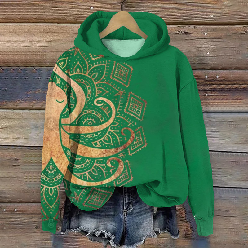 Japanese Ethnic Octopus Print Long Sleeve Hoodie - Green - 8XL - image 1