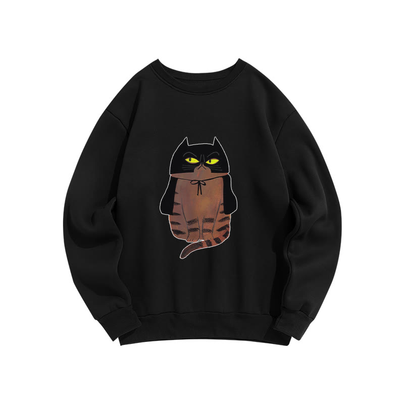 Vintage Funny Owl Cat Print Crew Neck Sweatshirt - Black - US16-18(2XL) - image 3