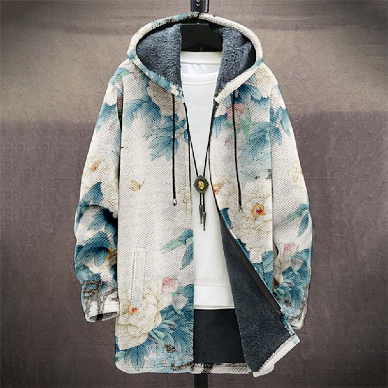 Romantic White Rose Blossom Art Print Unisex Plush Thick Long-sleeved Fleece Jacket Coat - image 2