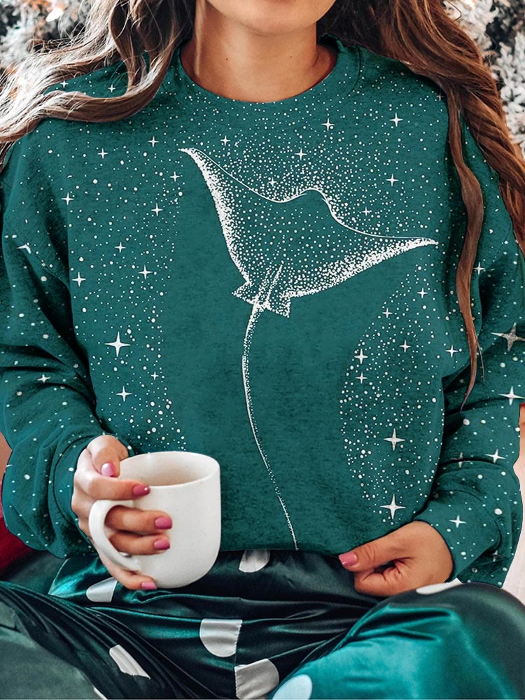 Starry Spotted Eagle Rays Print Sweatshirt