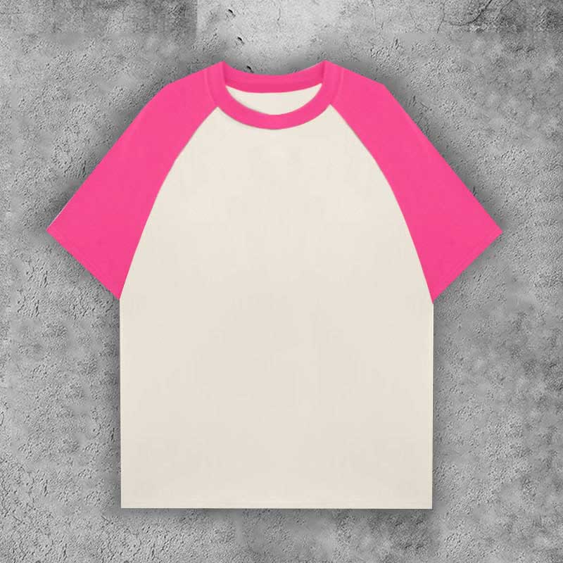 100% Cotton Contrast Solid Color Raglan Sleeve T-shirt - Rose+apricot - 3XL - image 11