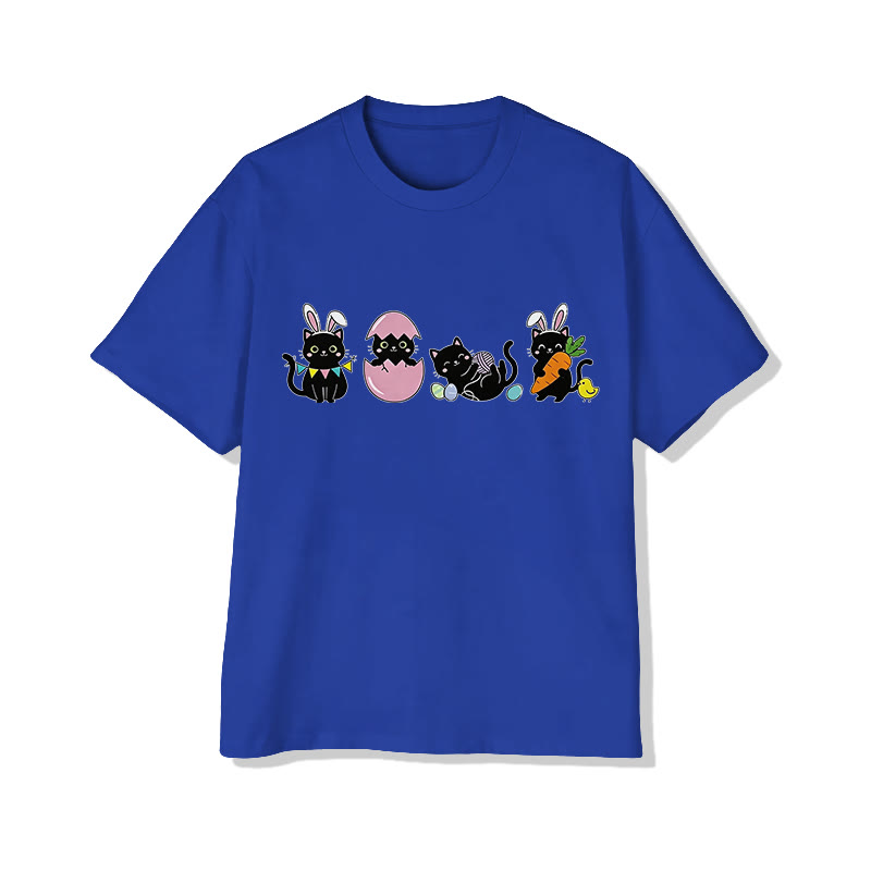 Easter Black Cats Print Pattern Cotton Print T-shirt - Royal Blue - US16-18(2XL) - image 6