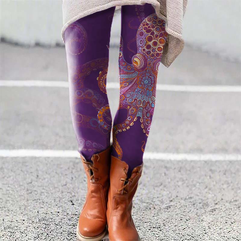 Unique Exquisite Octopus Pattern Art Print Leggings - Purple - 5XL - image 2