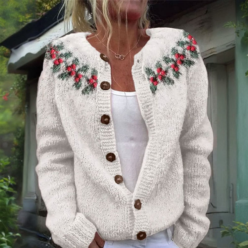 Women's Christmas Cute Tree Print Buttoned Cardigan Sweater - image 2