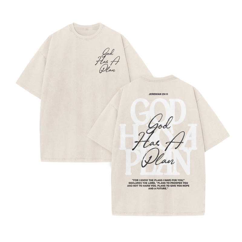 Jeremiah 29:11 God Has A Plan Print Acid Washed T-shirt - Beige - US20-22(3XL) - image 3