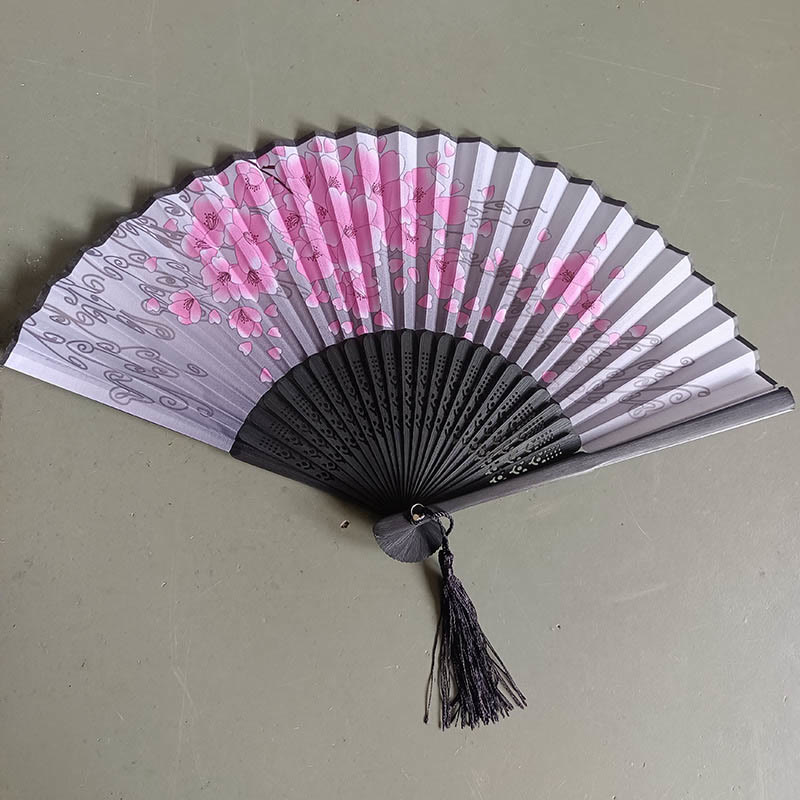 Women Silk Cloth Ancient Style Japanese Floral Folding Fan - Pink - image 6