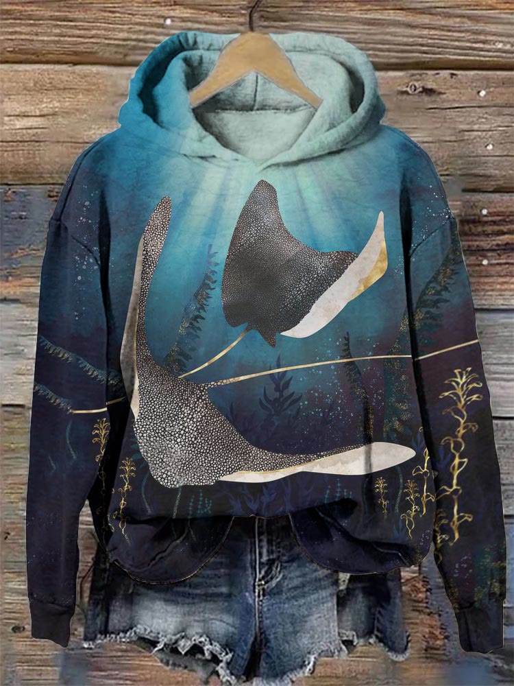 Spotted Eagle Rays Under The Sea Print Hoodie