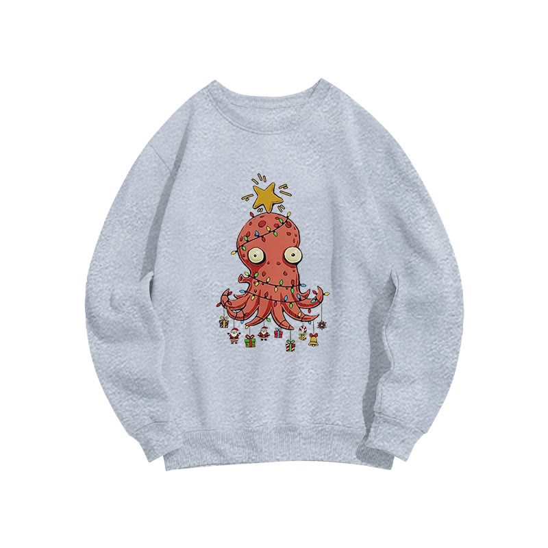Christmas Funny Octopus Art Print Crew Neck Sweatshirt - Grey - US16-18(2XL) - image 4