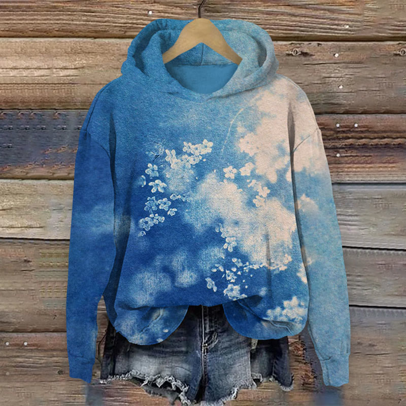 Gradient Dye Floral Print Long Sleeve Hoodie - Blue - US44-46(8XL) - image 2