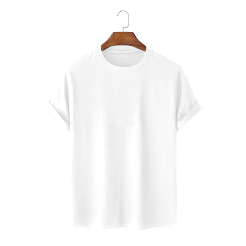 100% Cotton Solid Color Round Neck Casual Short Sleeves T-shirt - White - 2XL - image 6