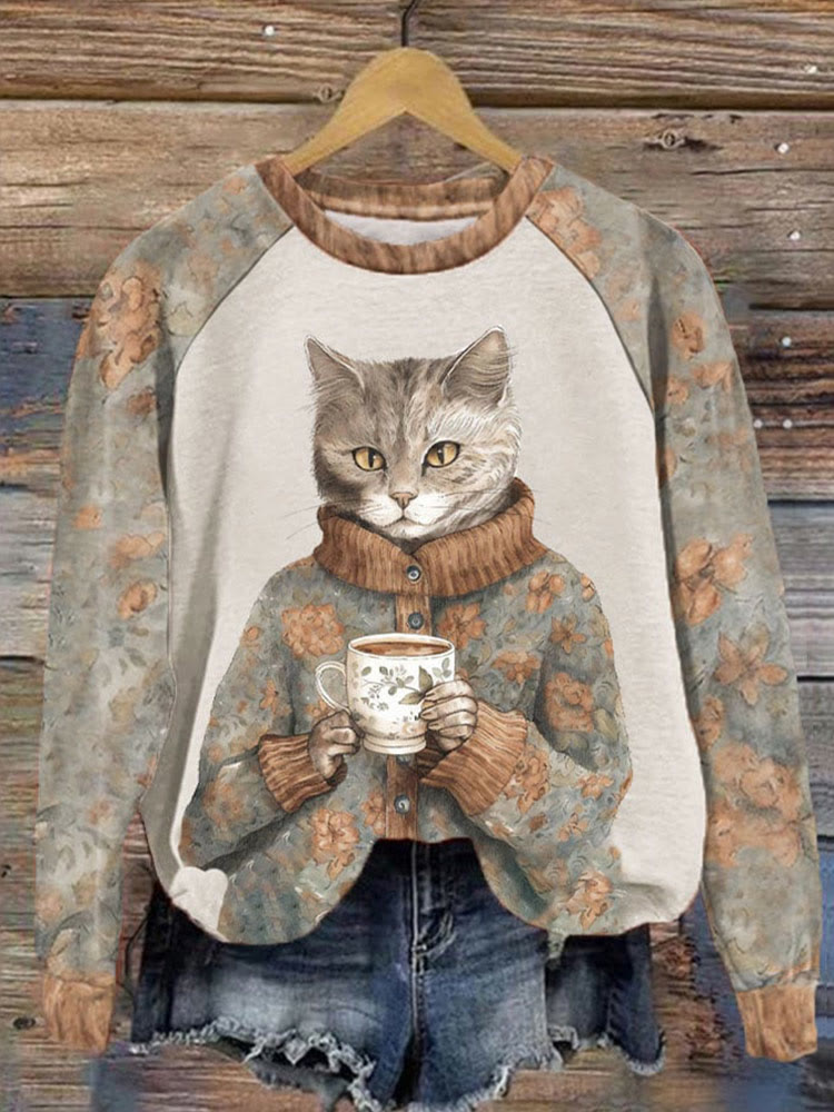 Women's Winter Funny Cute Wonderland Clothing Floral Cat Printed
