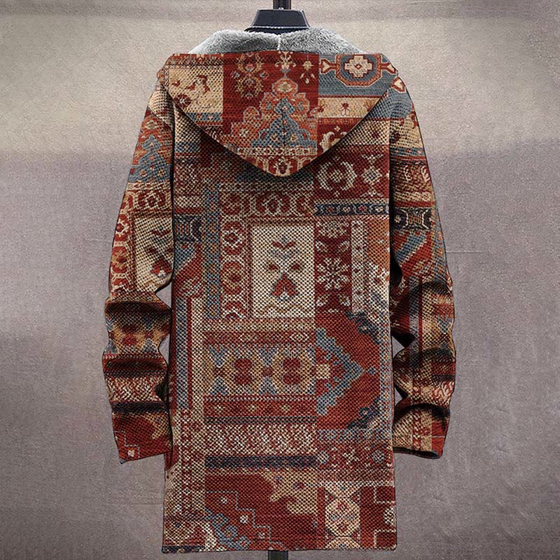 Men's Retro Native Pattern Print Unisex Plush Thick Long-sleeved Fleece Jacket Coat - image 4