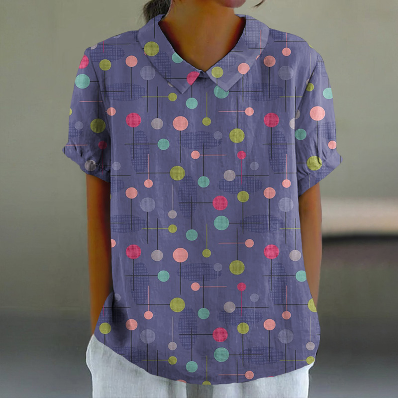 Vintage Colorful Polka Dots Art Print Casual Lapel Loose Blouse - Purple - 6XL - image 1