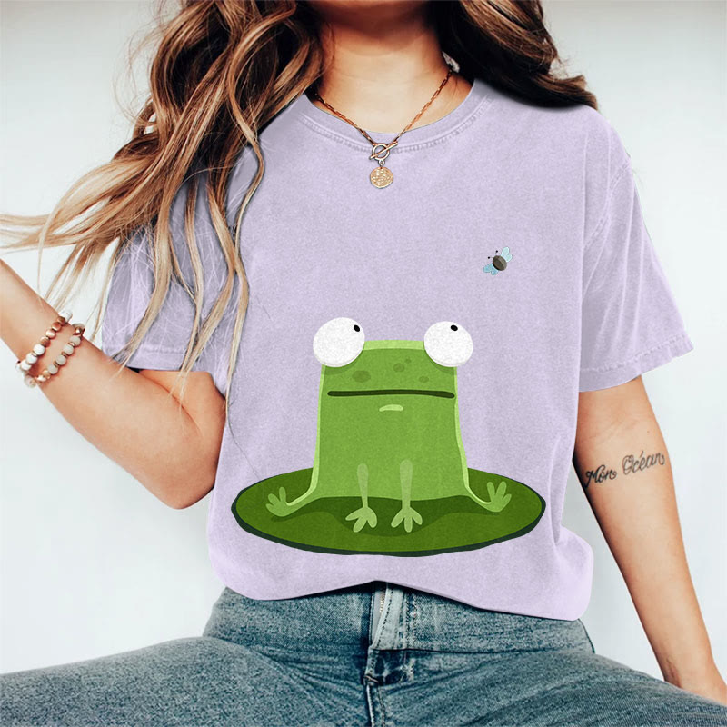 100% Cotton Women's Funny Frog On A Lily Pad Art Print Casual T-shirt - Purple - 2XL - image 9