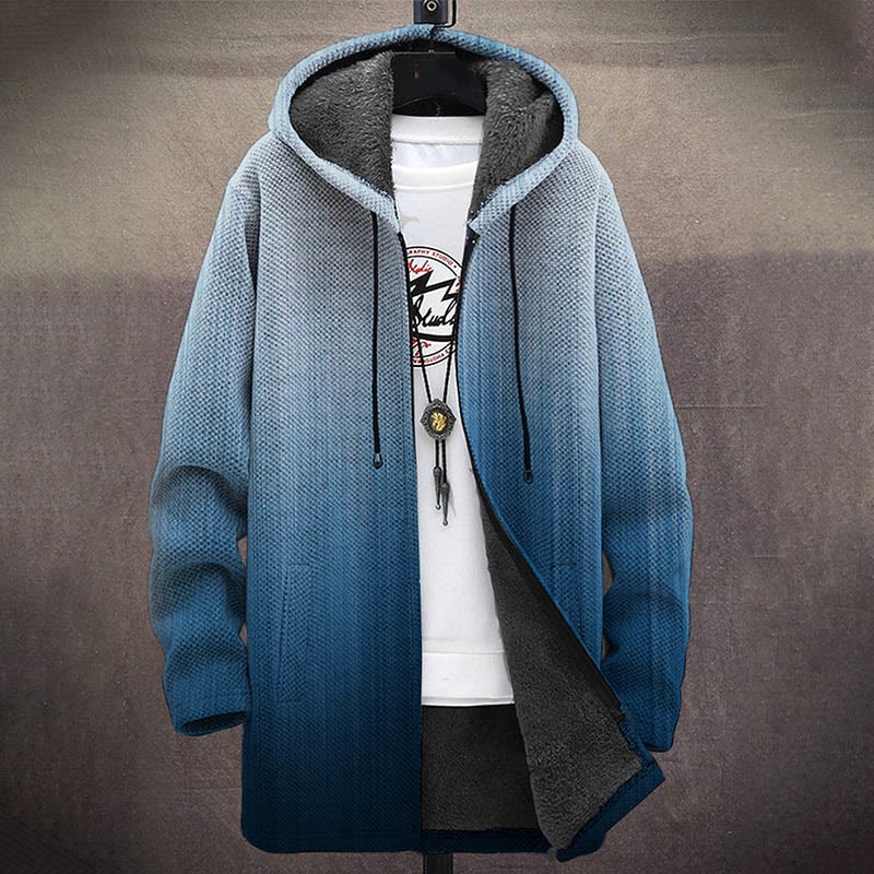 Retro Gradient Color Pattern Print Unisex Plush Thick Long-sleeved Fleece Jacket Coat - image 2