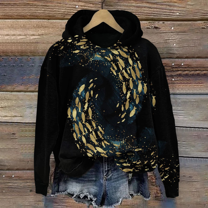 Creative Fish Painting Long Sleeve Hoodie - Black - 8XL - image 1