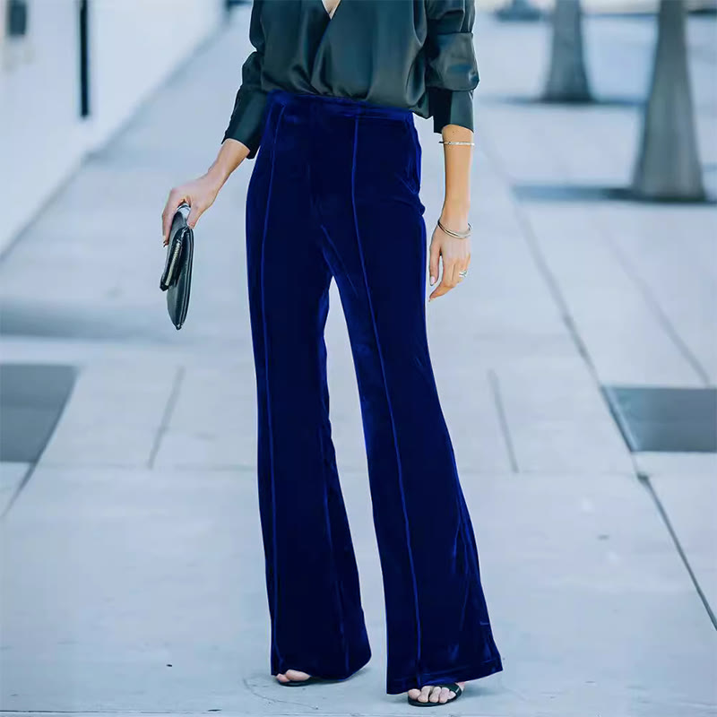 Women's Autumn/Winter High-Waisted Flared Wide-Leg Velvet Casual Pants - Blue - 2XL - image 5