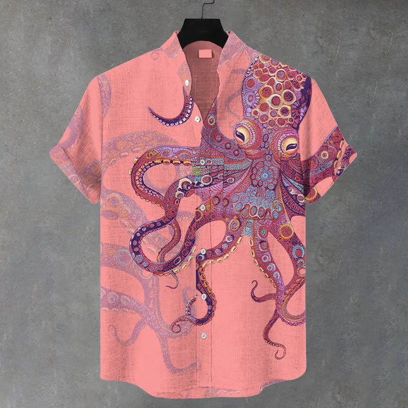 Men's Unique Exquisite Octopus Pattern Print Casual Shirt - Pink - 5XL - image 4