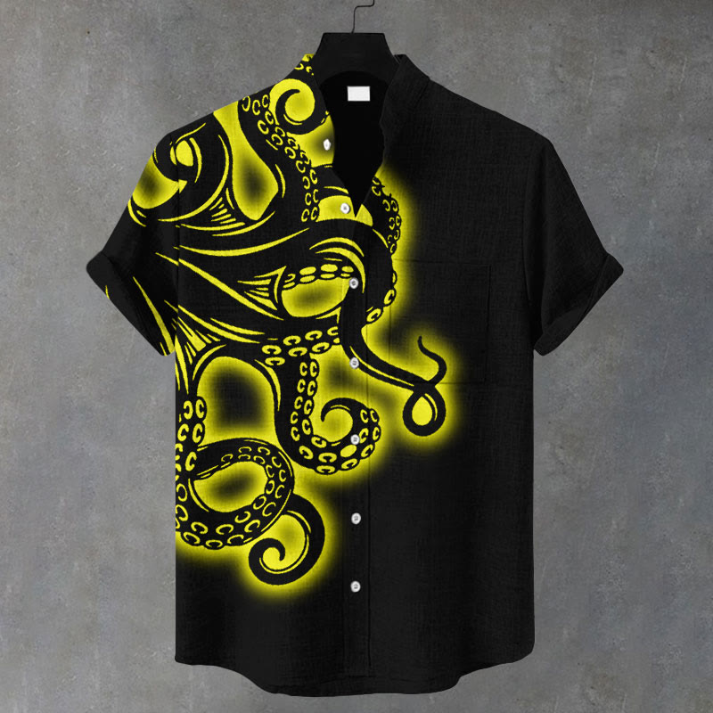 Men's Luminous Octopus Art Print Casual Shirt - Yellow - 5XL - image 3
